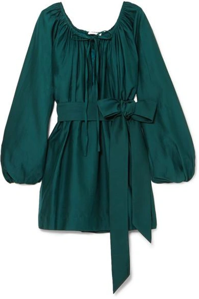 Kalita Pegasus Cotton And Silk-blend Mini Dress In Emerald
