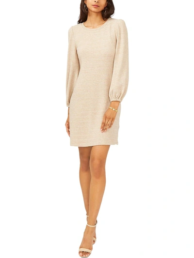 Msk Womens Striped Blouson Sleeve Sweaterdress In Beige