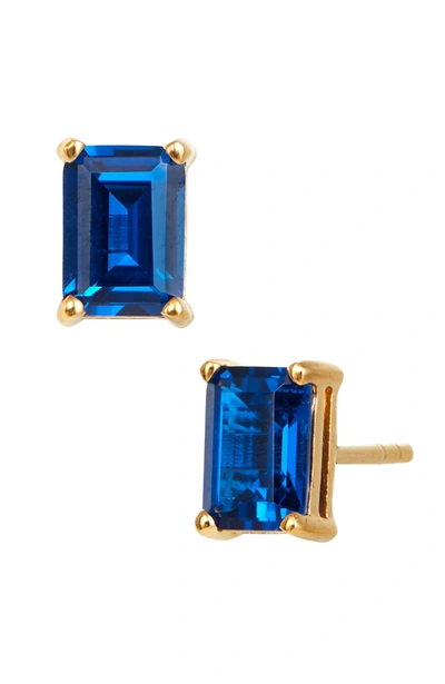 Savvy Cie Jewels Vermeil December Blue Topaz Emerald Cut Cz Birthstone Stud In Box