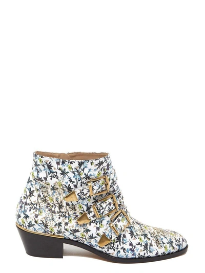 Chloé Women's Susan Studded Floral Print Leather Booties In Multi
