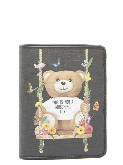 Moschino Teddy Flower Wallet In Black
