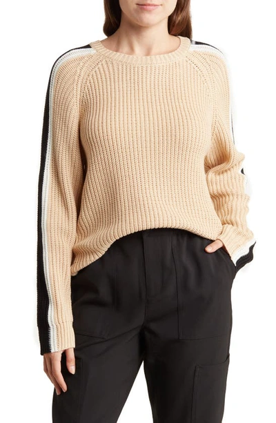 Sanctuary Crewneck Sporty Sweater In Biscotti/black/scone