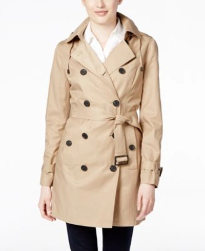 Michael Kors Michael Petite Belted Double-breasted Trench In British Khaki |