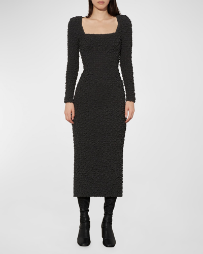 Mara Hoffman Amy Square-neck Midi Smocked Bodycon Dress In Black