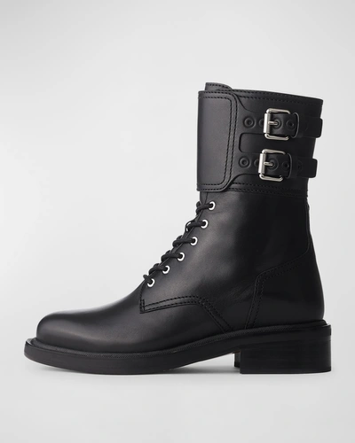 Rag & Bone Rb Leather Buckle-cuff Moto Boots In Blk