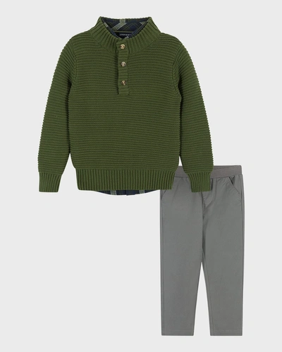 Andy & Evan Kids' Boy's Ribbed Sweater Sweater Set In Green Plaid