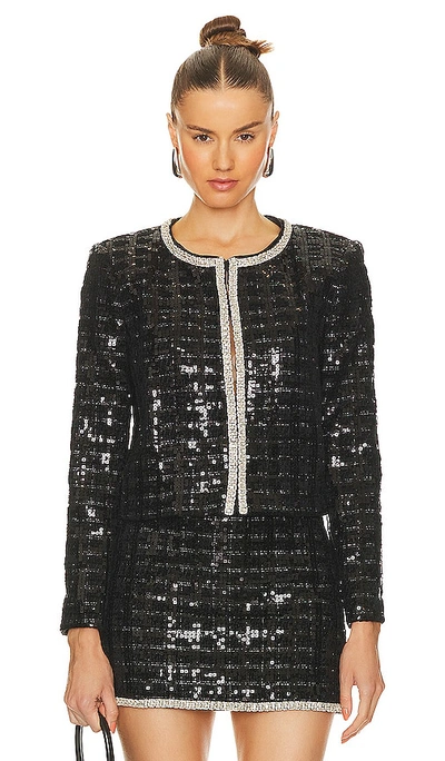 Alice And Olivia Kidman Sequin Tweed Jacket In Black