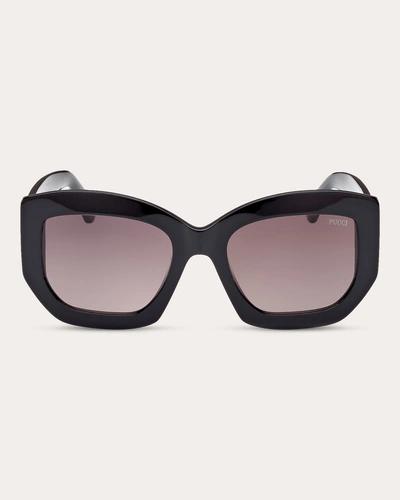 Emilio Pucci Women's Shiny Black & Smoke Gradient Geometric Sunglasses In Shiny Black Pale