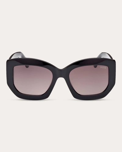 Emilio Pucci Women's Shiny Black & Smoke Gradient Geometric Sunglasses In Black/smoke