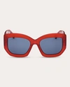 Pucci Women's Shiny Red & Blue Geometric Sunglasses In Shiny Milky Red Blue Lenses