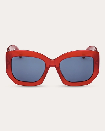 Emilio Pucci Women's Shiny Red & Blue Geometric Sunglasses In Shiny Milky Red B