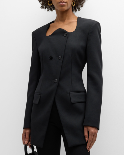 ● RECTO ● RC SIGNATURE CURVED NECK LONG JACKET Recto Signature Curved Neck Long Jacket In Black | ModeSens