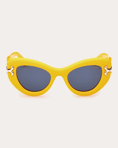 Emilio Pucci Women's Solid Yellow & Blue Cat-eye Sunglasses In Solid Yellow Pale