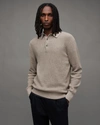 Allsaints Aspen Long Sleeve Waffle Polo Sweater In Stone Taupe Marl
