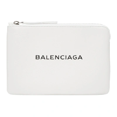 Balenciaga Everyday Leather Pouch - White In 9060 Wht/bl