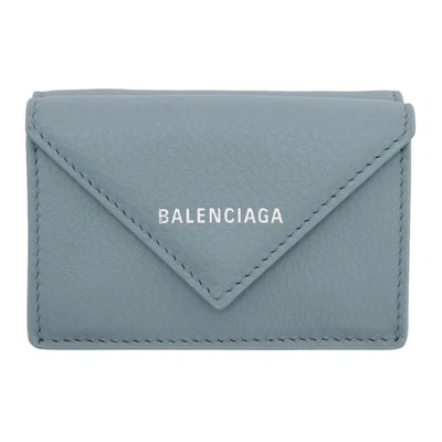 Balenciaga Blue Mini Papier Wallet In 4005 Bluegr