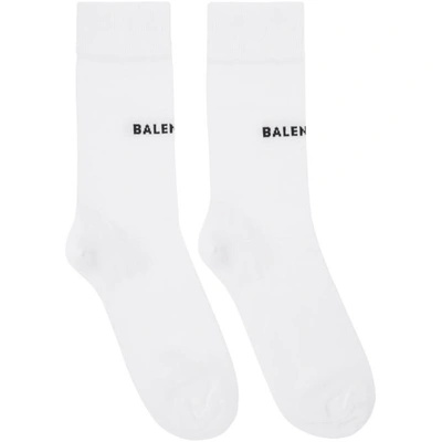 Balenciaga White Tight Logo Socks In 9060 Wht/bl