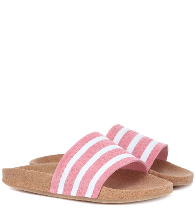 Adidas Originals Cork Adilette Slider Sandals In Pink - Pink