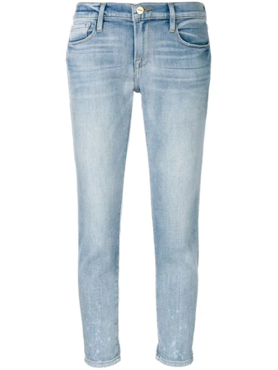 Frame Le Sylvie Slender Straight-leg Raw-hem Jeans In Light Blue Denim