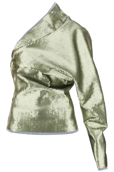 Rick Owens Sequined One-shoulder Top In Green