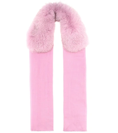 Valentino Fur-trimmed Cashmere Scarf In Pink