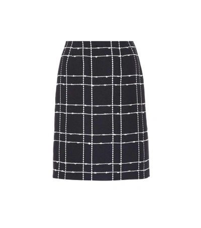 Oscar De La Renta Checked Denim Skirt In Blue