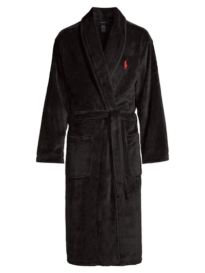 Polo Ralph Lauren Plush Shawl Collar Robe In Black