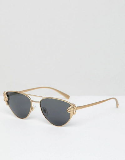 Versace Cat Eye Sunglasses With Medusa Detail - Gold