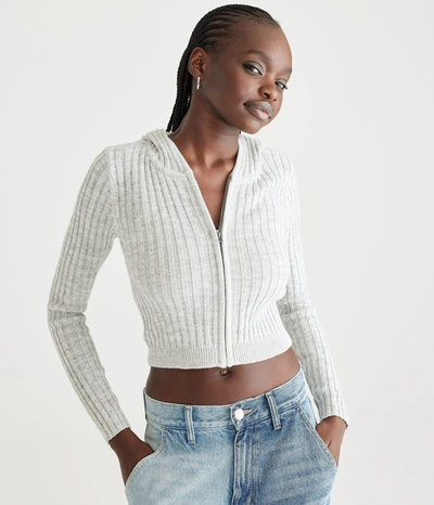 Aéropostale Ribbed Cropped Zip-front Hooded Sweater In Multi