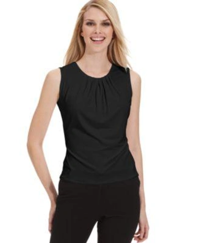 Calvin Klein Petite Sleeveless Pleated Top In Black