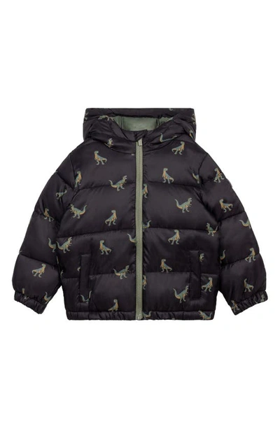 Miles The Label Babies' Dino Print Packable Puffer Jacket In Black