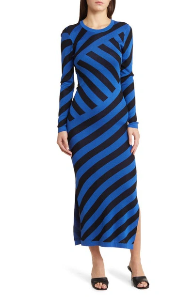 Vero Moda Trudy Stripe Long Sleeve Maxi Sweater Dress In Beaucoup Blue  Detail | ModeSens