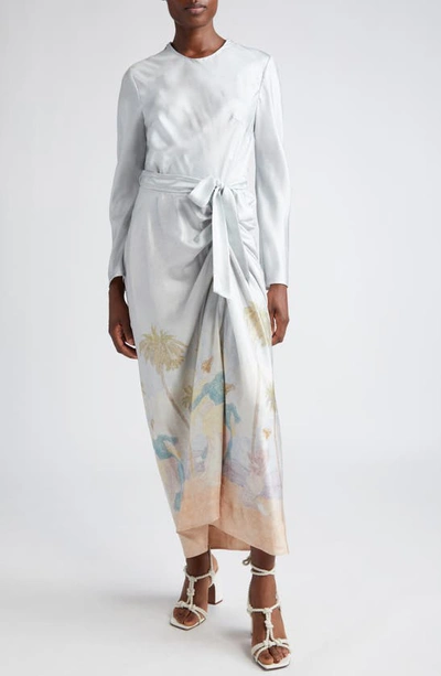 Zimmermann Dancer Print Draped Long Sleeve Silk Dress | ModeSens