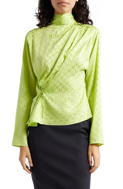 Mother Of All Cora Long Sleeve Silk Blend Top In See Green