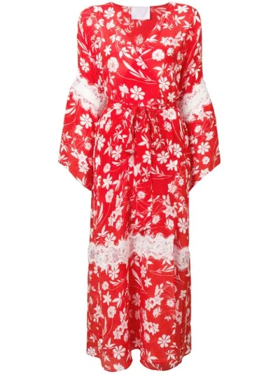 Athena Procopiou Farah Lace-trimmed Floral-print Silk Wrap Dress, Os In Red