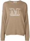 Max Mara Logo Intarsia Cashmere Knit Sweater In Camel