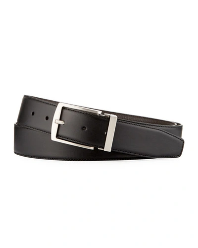 Emporio Armani Men's Reversible Smooth & Grained Leather Belt In Black/brown