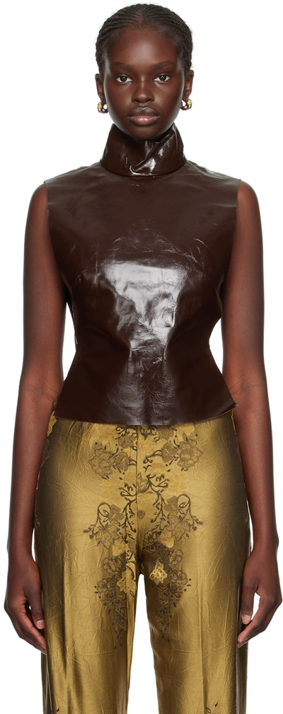 Dries Van Noten Brown Self-tie Leather Tank Top