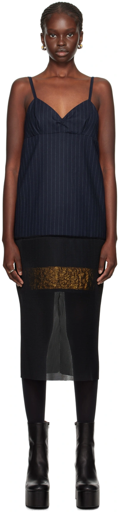 Dries Van Noten Navy Pinstripe Midi Dress