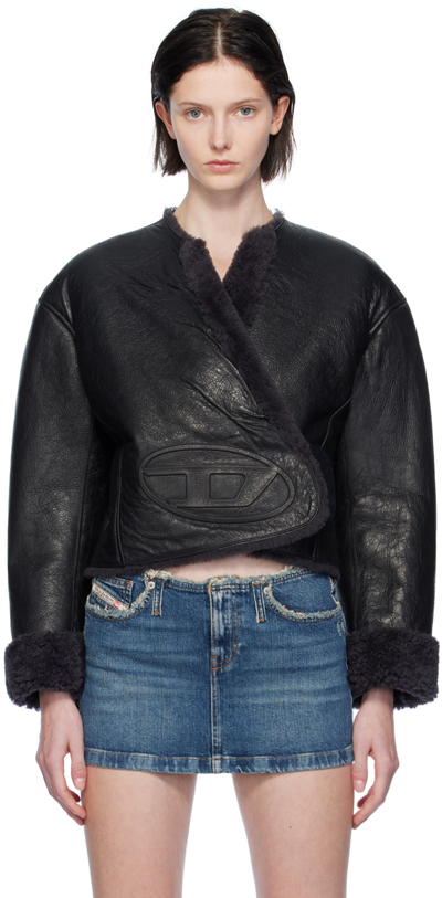 Diesel L-shear Logo-embossed Shearling Jacket In 9xx