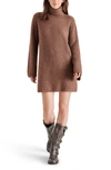 Steve Madden Long Sleeve Turtleneck Sweater Dress In Tan