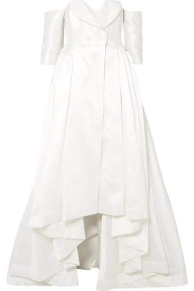Alexis Mabille Off-the-shoulder Satin-piqué Gown In White