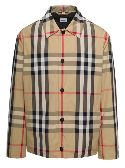Burberry Sussex Beige Jacket With Vintage Check Motif And Snap Buttons In Polyamide Man In Neutral