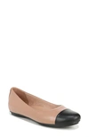 Naturalizer Maxwell Cap Toe Skimmer Flat In Taupe/black Leather/faux Leather