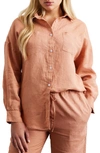 Bed Threads Long Sleeve Linen Button-up Shirt In Hazelnut