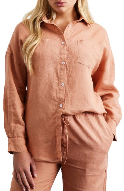 Bed Threads Long Sleeve Linen Button-up Shirt In Hazelnut