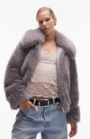 Topshop Crop Faux Fur Coat In Pink