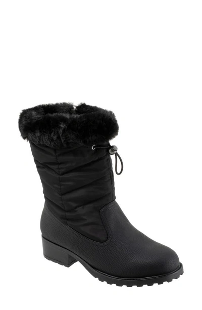 Trotters Bryce Faux Fur Trim Winter Boot In Black Tumbled