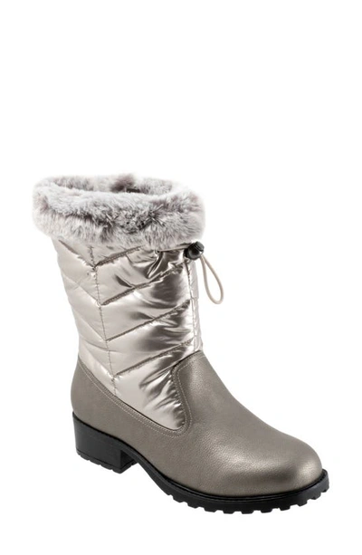 Trotters Bryce Faux Fur Trim Winter Boot In Grey Tumbled