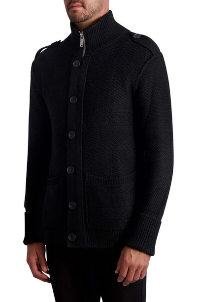 Karl Lagerfeld Marled Wool Blend Cardigan In Black
